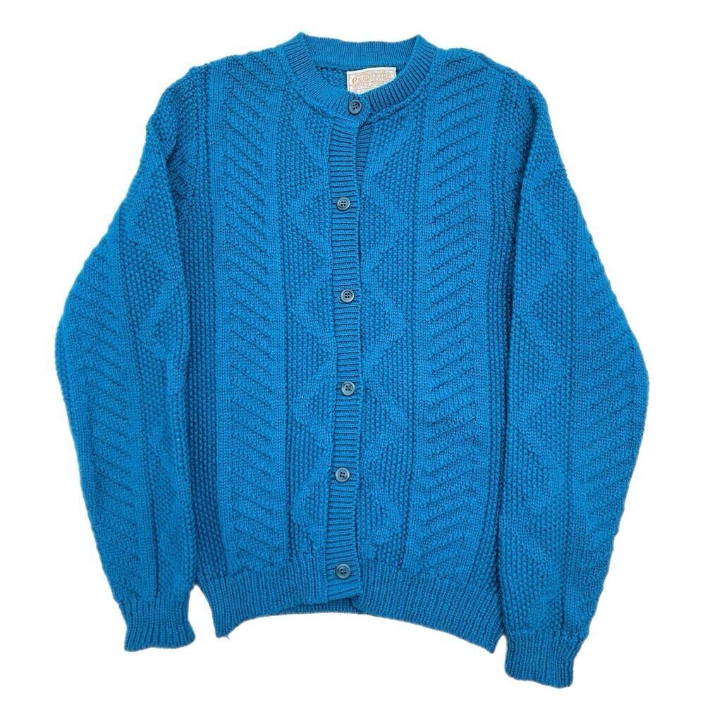 Vintage Pendleton 100% Virgin Wool Sweater Teal Blue Cardigan Women S USA Made